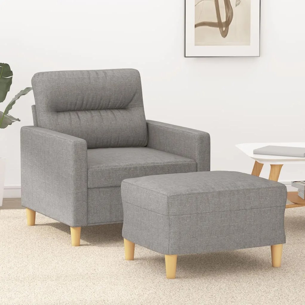 vidaXL Poltrona com apoio de pés 60 cm tecido cinzento-claro