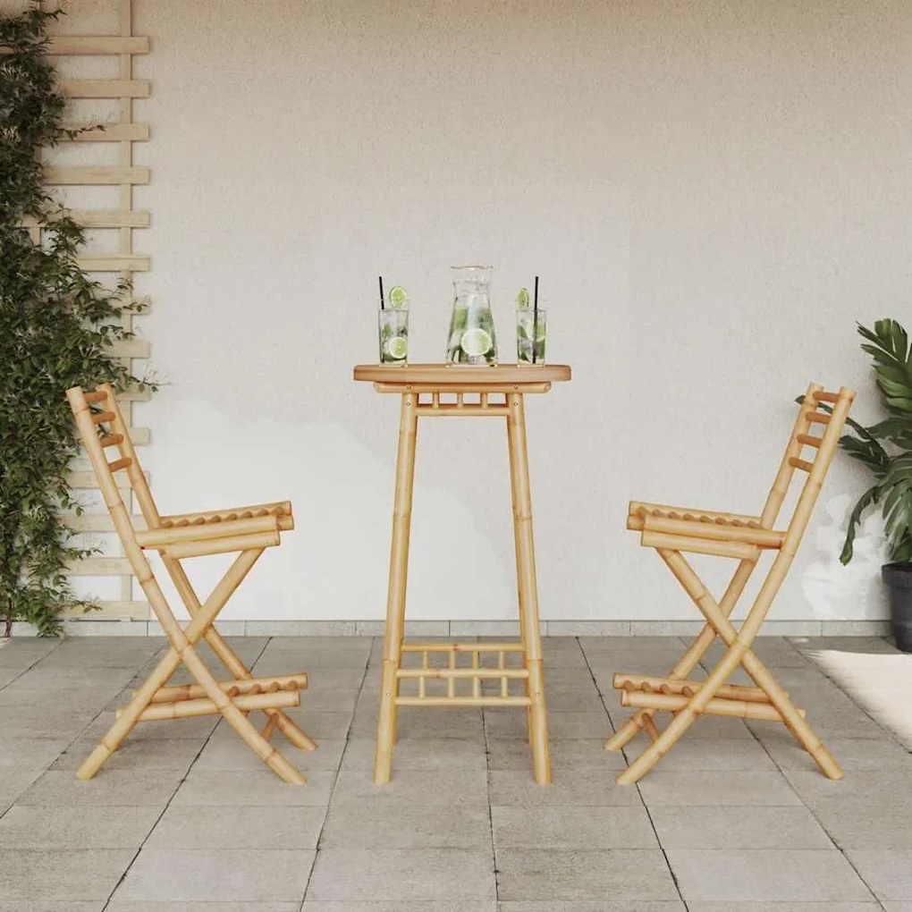 Conjunto de bar exterior de 3 peças em bambu dobrável