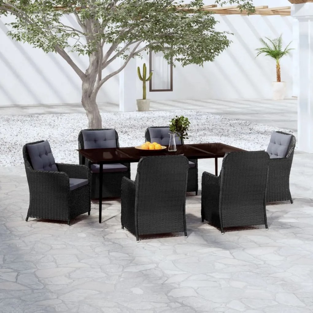 vidaXL 7 pcs conjunto de jantar para jardim preto