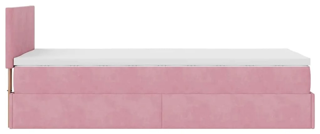 Estrutura de cama otomana com colchão rosa 90x200cm veludo