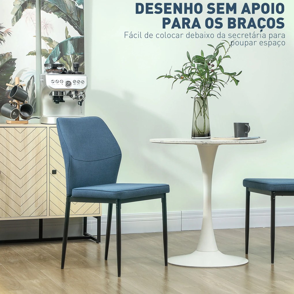 Conjunto de 2 Cadeiras de Jantar Modernas Cadeiras de Cozinha com Assento Acolchoado e Estofado Encosto Curvo 45x57x86 cm Azul Escuro