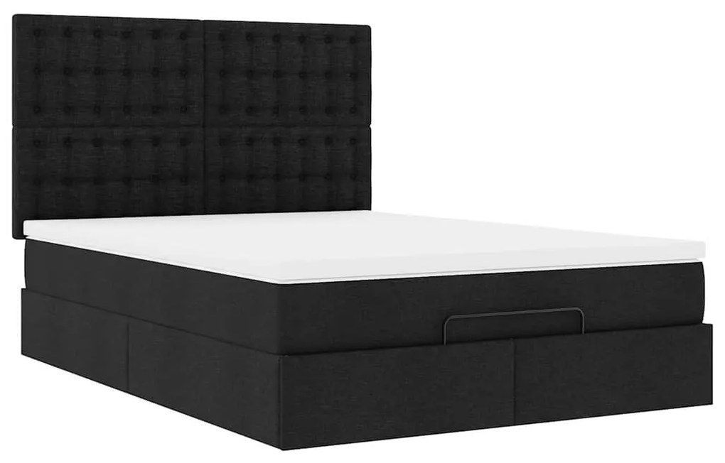 Estrutura de cama otomana com colchão 140x190 cm tecido preto
