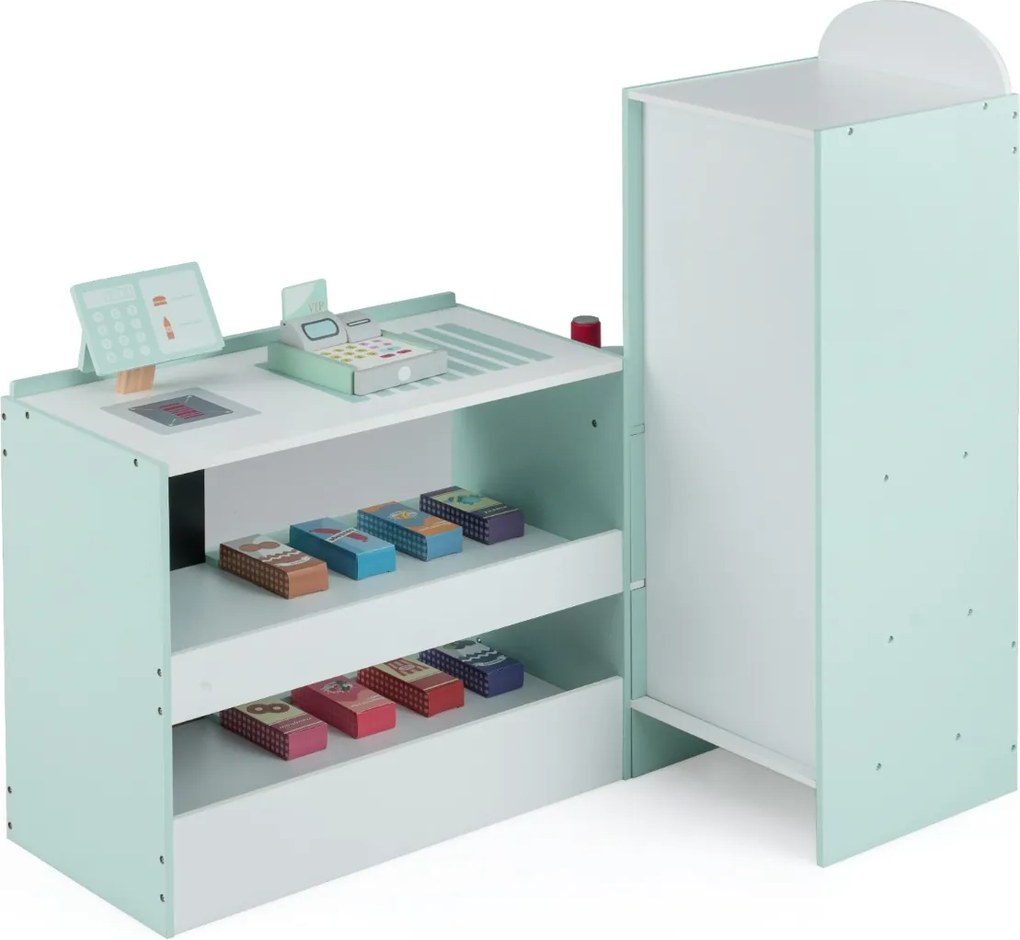 Supermercado infantil de Brincar de madeira 89 cm x 57 cm x 88 cm com caixa registradora Máquina POS Vending para crianças de 3 a 8 anos Verde