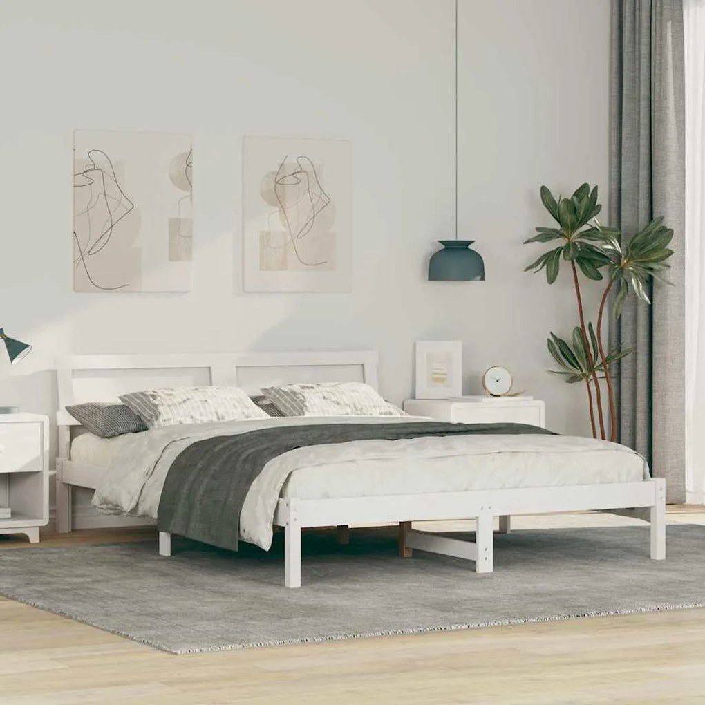 vidaXL Estrutura da Cama com luzes de tira LED com cabeceira Branco 140 x 200 cm