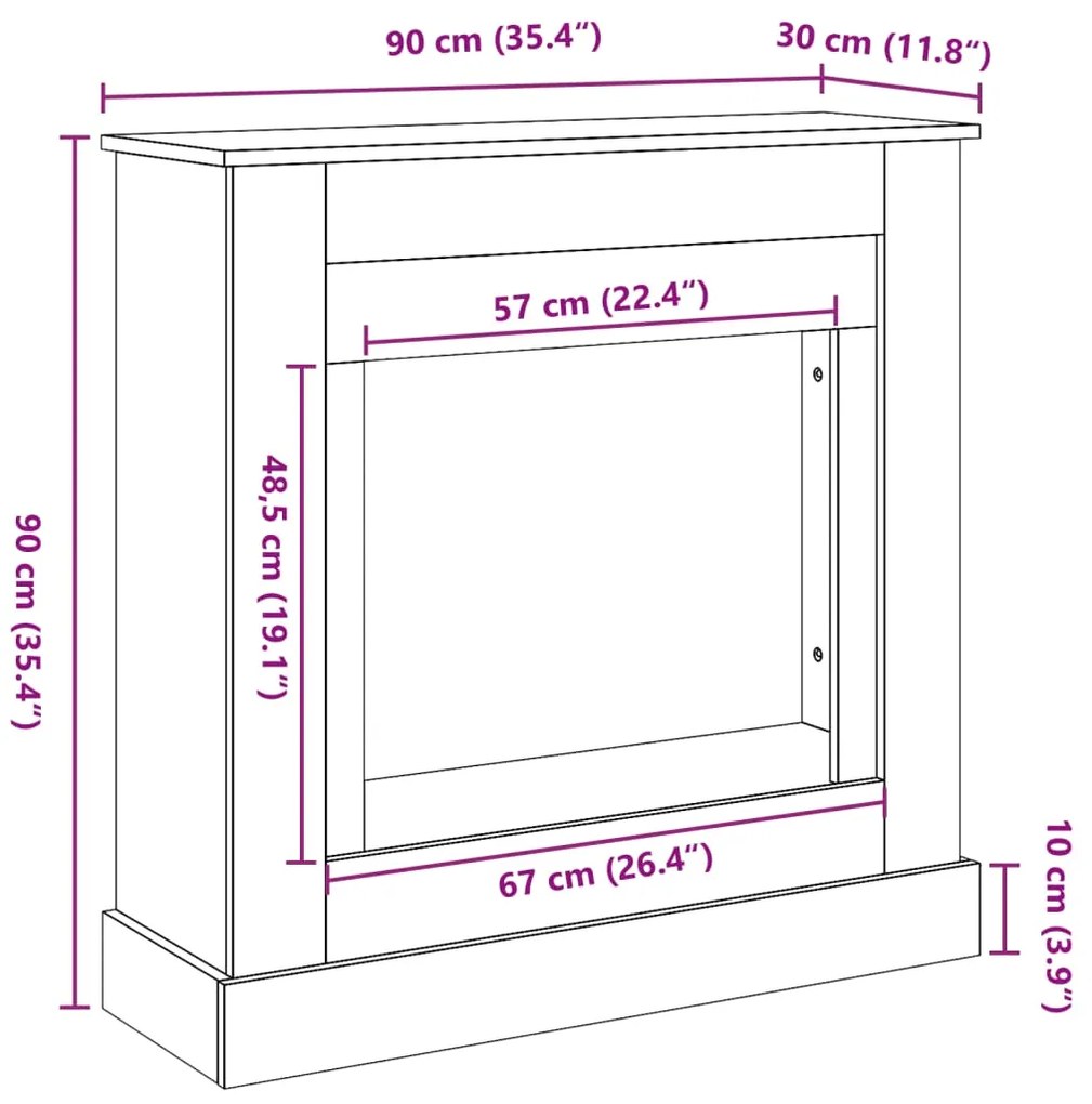 Cornija lareira 90x30x90 cm derivados madeira carvalho sonoma