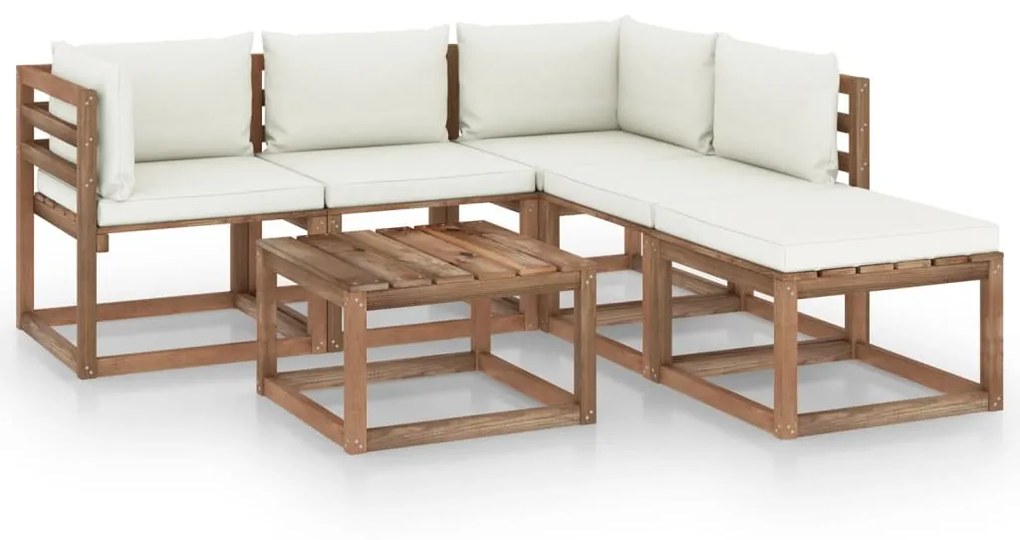 6 pcs conjunto lounge de paletes c/ almofadões pinho impregnado