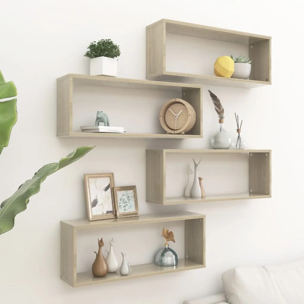 Prateleiras parede forma de cubo 4 pcs carvalho sonoma