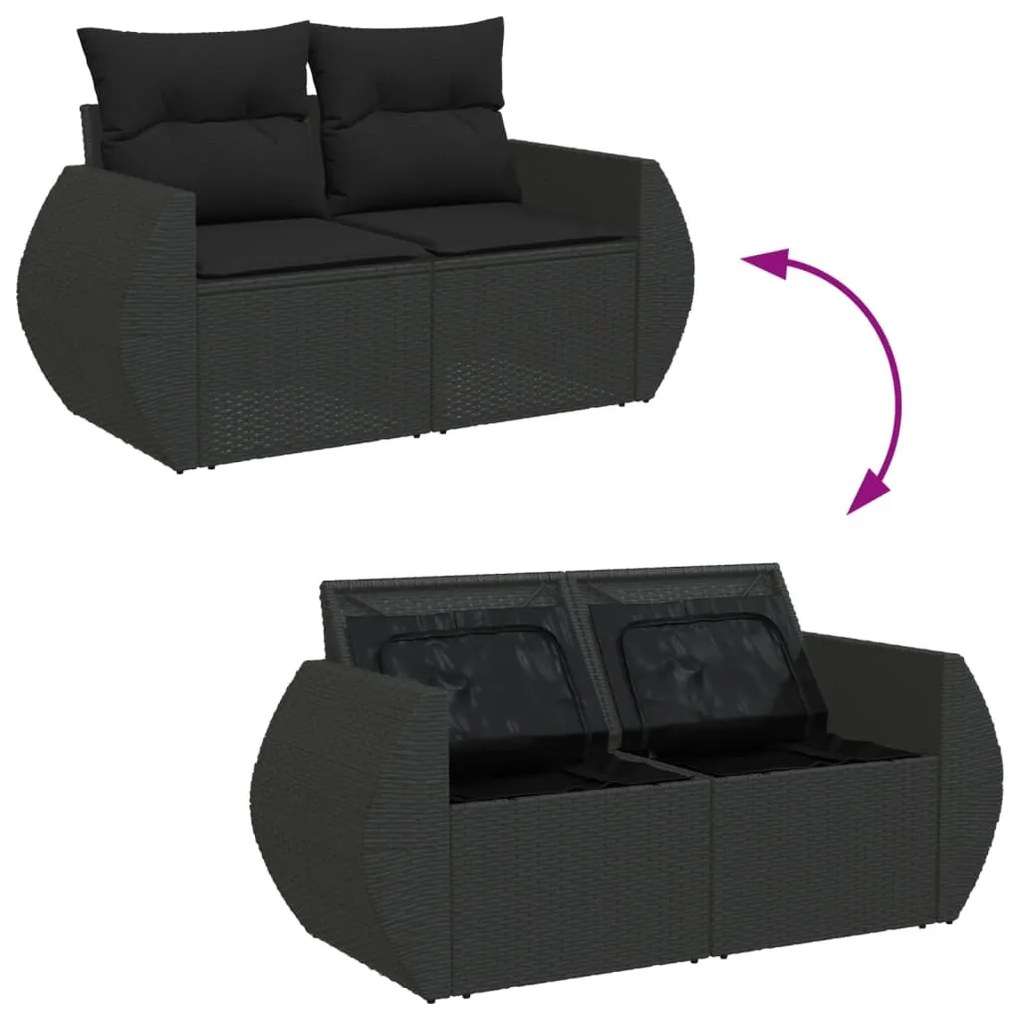 5 pcs conjunto sofás de jardim com almofadões vime PE preto