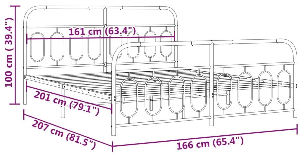 Estrutura de cama com cabeceira e pés 160x200 cm metal branco