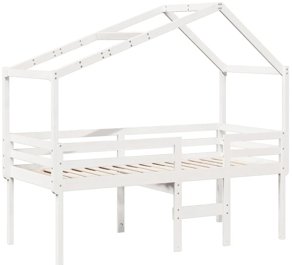 Cama alta com telhado 80x200 cm pinho maciço branco