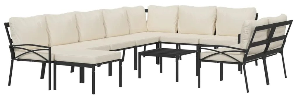 11 pcs conjunto lounge de jardim aço c/ almofadões areia