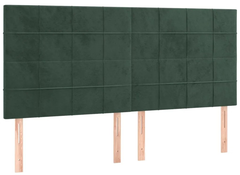 Cama box spring c/ colchão/LED 180x200 cm veludo verde-escuro