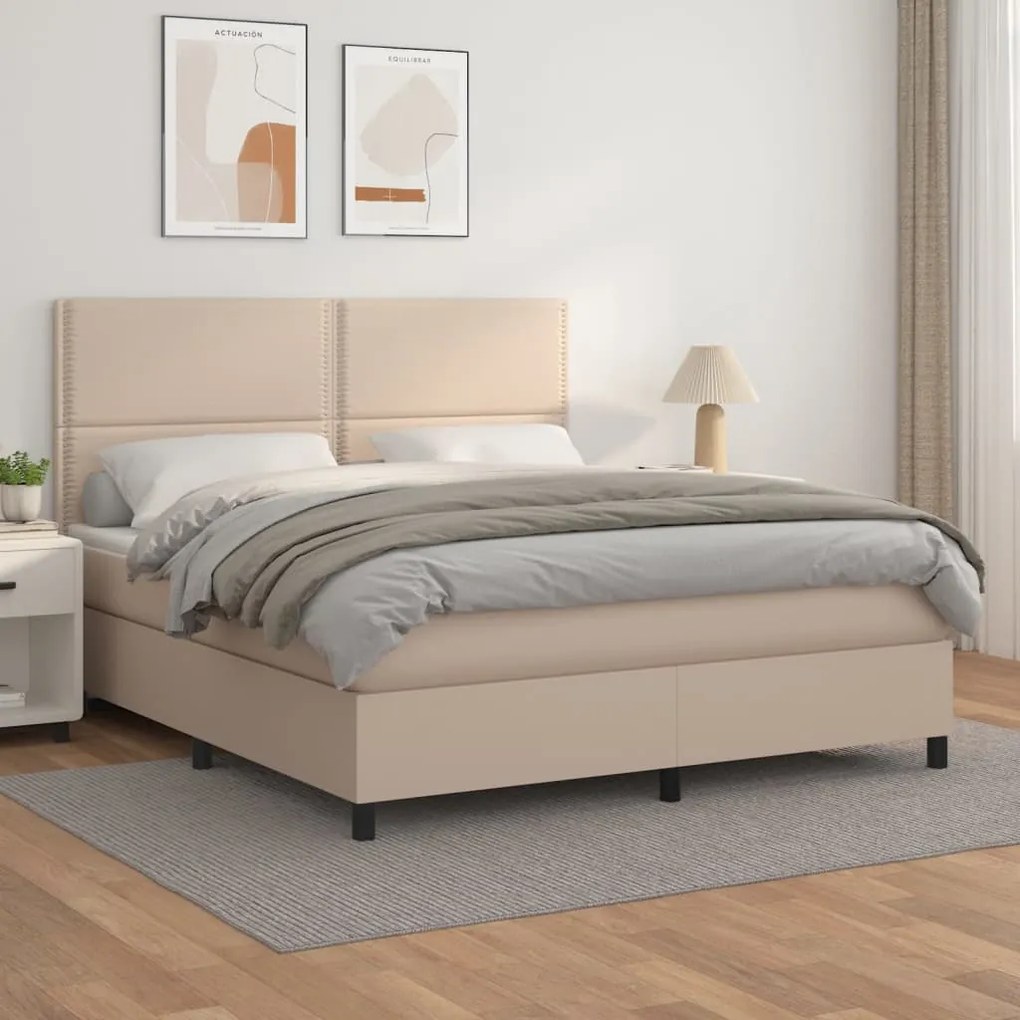 vidaXL Cama com molas/colchão 180x200 cm couro artificial cappuccino