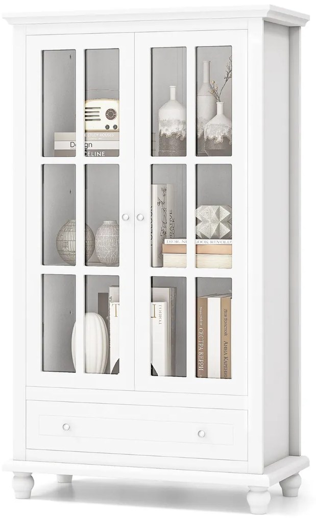 Estante arrumação com portas de vidro temperado e estante ajustável para escritório e sala de estar 80 x 40 x 139 cm Branco