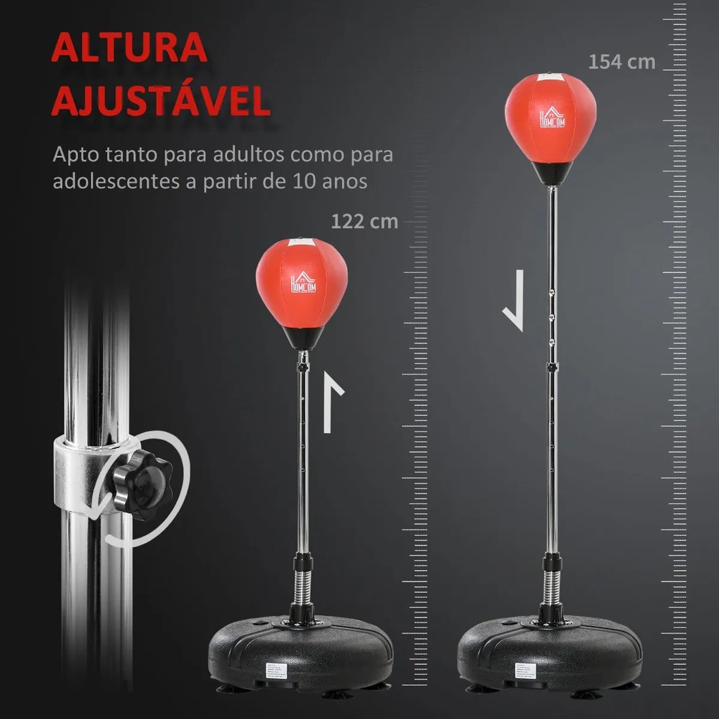 Saco de Boxe de Pé com Altura Ajustável de 4 Níveis Punching Ball com Base Preenchida Luvas e Inflador para Adultos e Adolescentes Ø45x132-158cm Preto