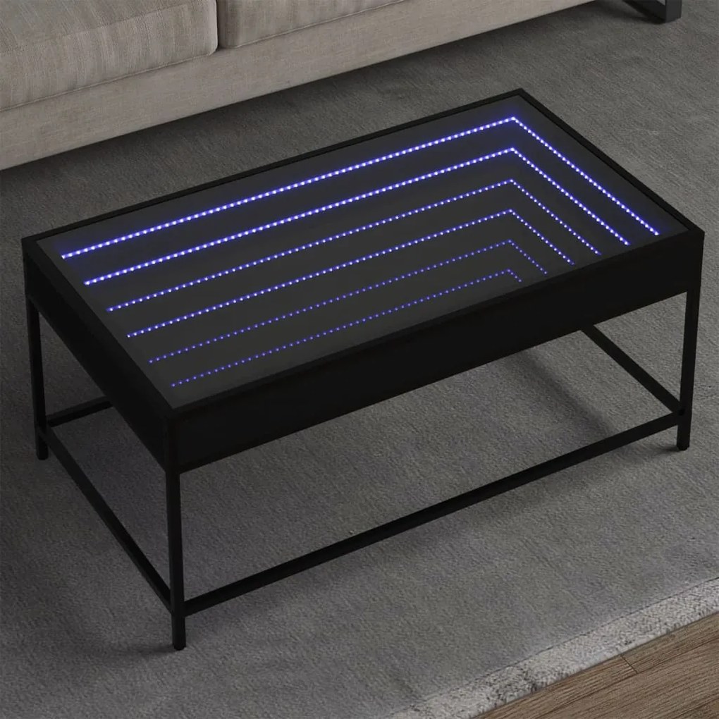 Mesa de centro luzes LED Infinity 90x50x41 cm preto
