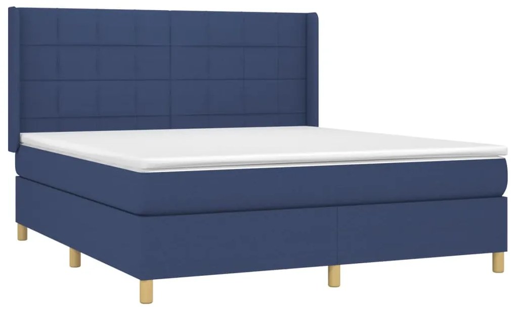 Cama box spring c/ colchão e LED 160x200 cm tecido azul