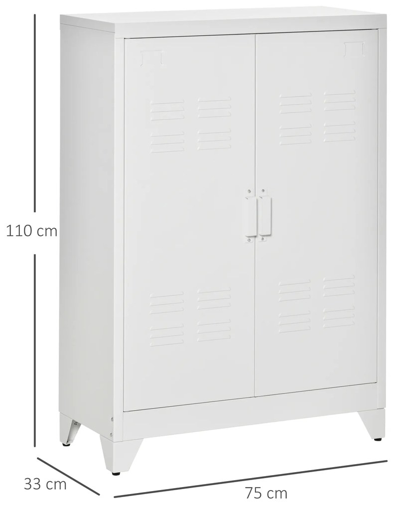 Armário de Metal de Armazenamento com Dupla Porta 2 Prateleiras com Altura Ajustável Armário para Escritório 75x33x110 cm Branco