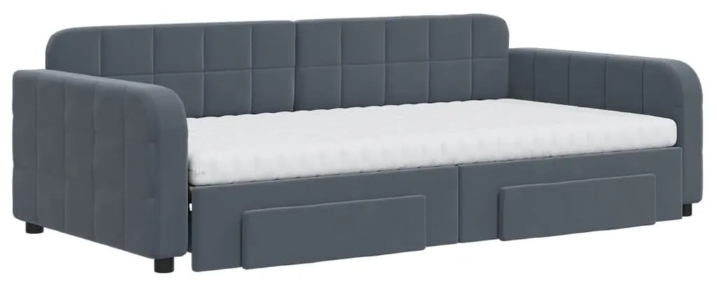 Sofá-cama c/ gavetão e gavetas 100x200cm veludo cinzento-escuro