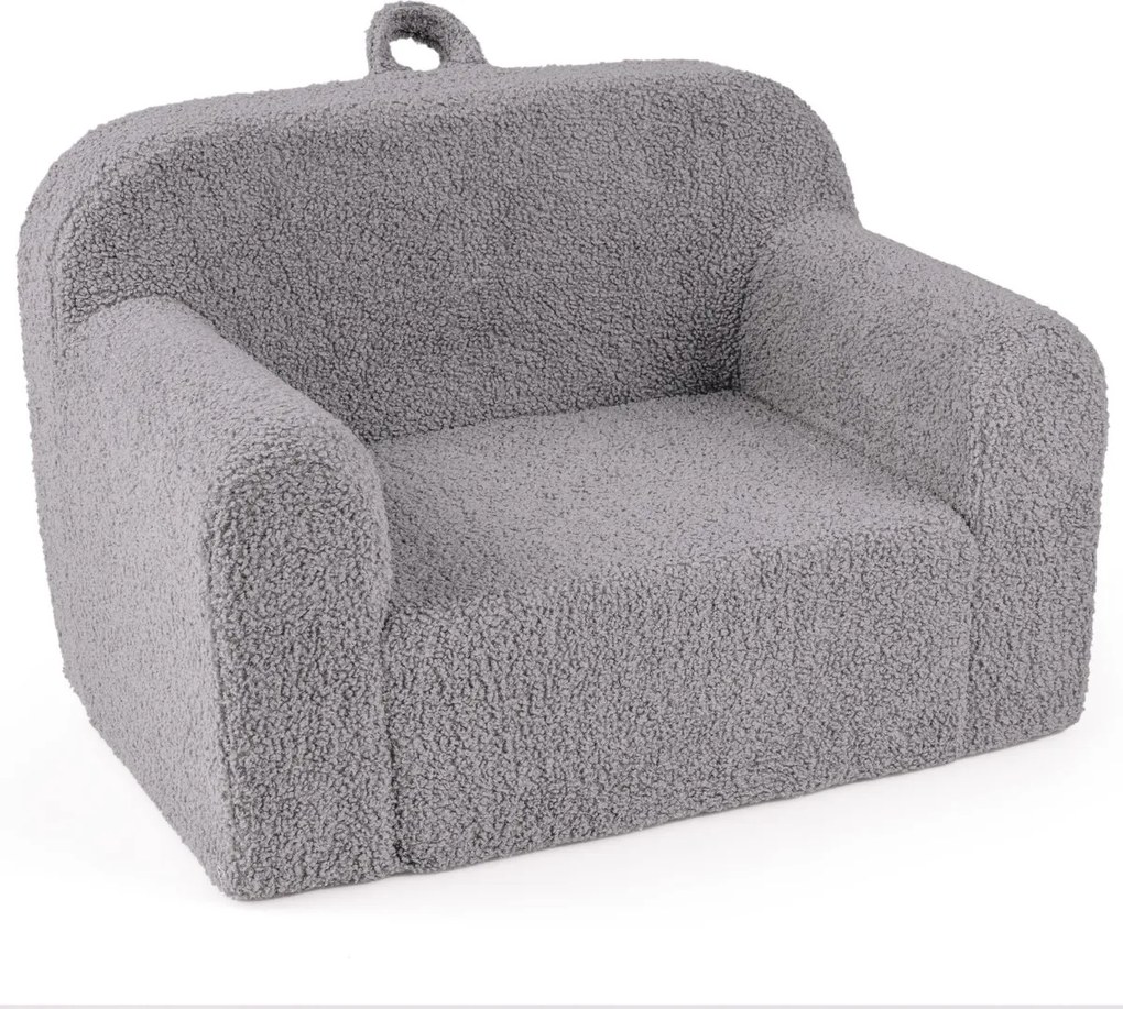 Sofá para crianças, espuma de alta densidade, capa de pelúcia com fecho, lavável, alça de transporte, antiderrapante, a partir dos 3 anos, cinzento