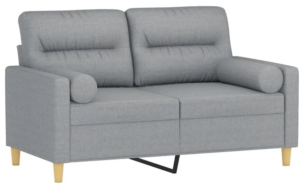 Sofá 2 lugares + almofadas decorativas 120cm tecido cinza-claro