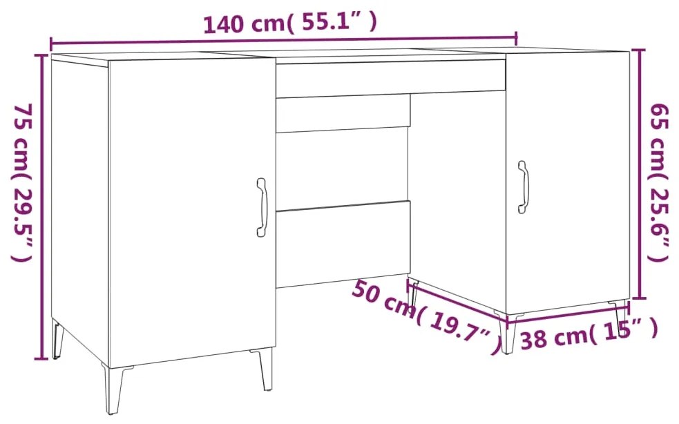 Secretária Mayra de 140 cm - Preto - Design Moderno