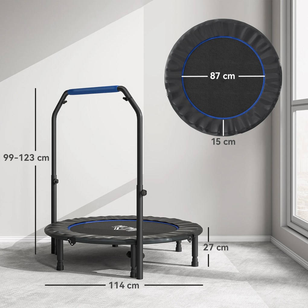 Trampolim Fitness Ø114 Trampolim Dobrável com Pega Ajustável em 4 Níveis Estrutura de Aço Azul