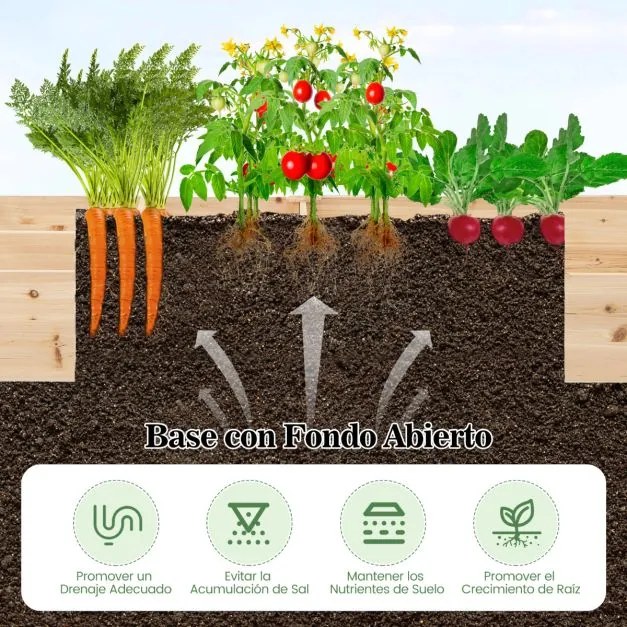 Floreira elevada de madeira com 2 caixas de cultivo e divisórias para flores, legumes, frutas, jardim Natural