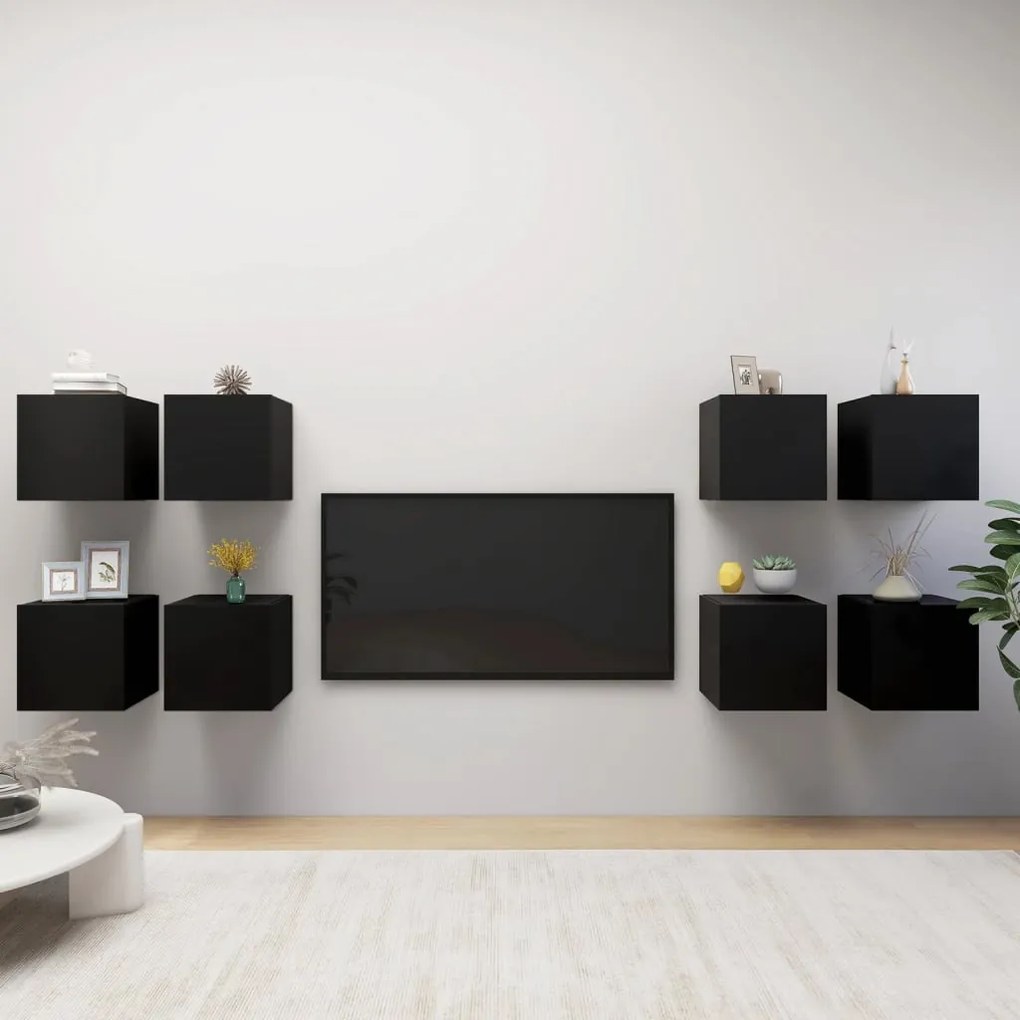 vidaXL Móveis de parede para TV 8 pcs 30,5x30x30 cm preto