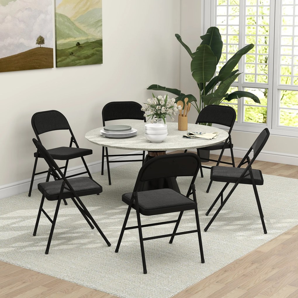Conjunto de 6 cadeiras dobráveis (MESA NÃO INCLUIDA), cadeiras de jantar portáteis, estrutura em aço, 45 x 46 x 78 cm, pretas