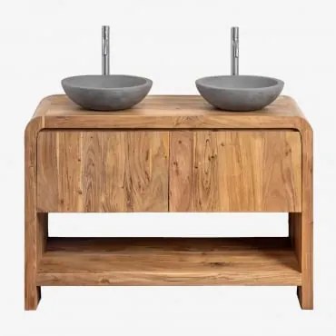 Conjunto De Móvel De Casa De Banho Em Madeira Vacry Castanho Acácia & 2 X Cimento Cinzento Redondo Ø40 Cm Tarsis & Sem Espelho & - Sklum