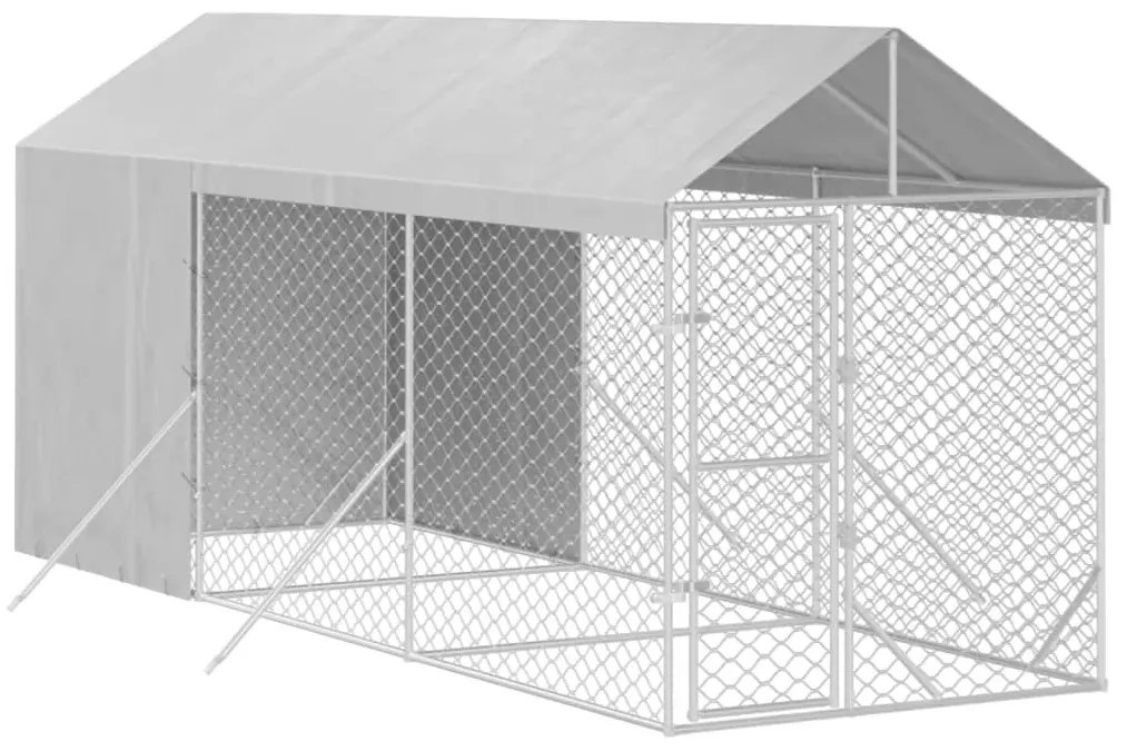 Canil de exterior com teto 2x6x2,5 m aço galvanizado prateado
