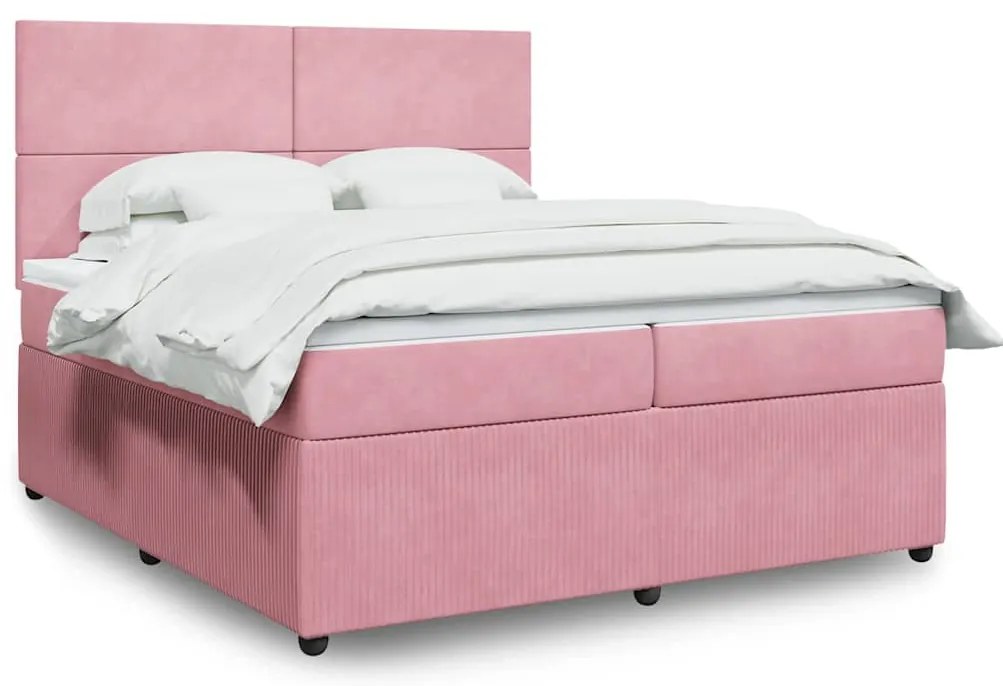 Cama com molas/colchão 200x200 cm veludo rosa
