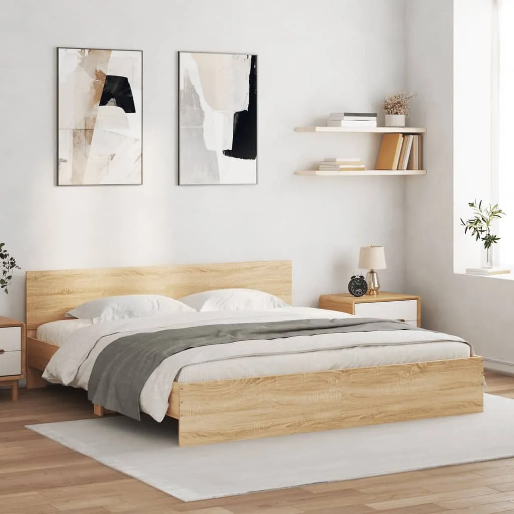 vidaXL Estrutura de cama com cabeceira 200x200 cm carvalho sonoma