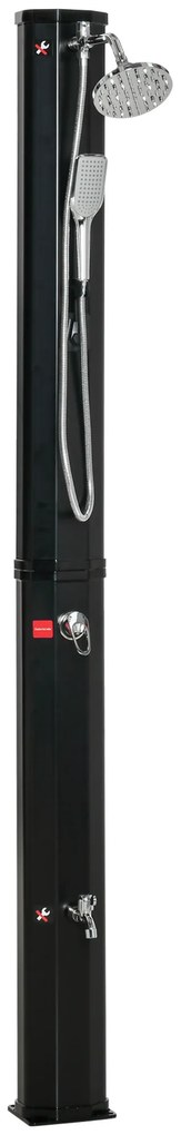 Outsunny Duche Solar Exterior 35 L Duche de Jardim com Torneira e Água Quente 0-55℃ para Piscina Pátio 17,5x14,5x216 cm Preto