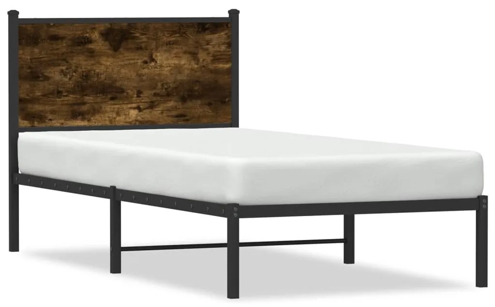 Estrutura de cama com cabeceira 90x200 cm metal carvalho fumado