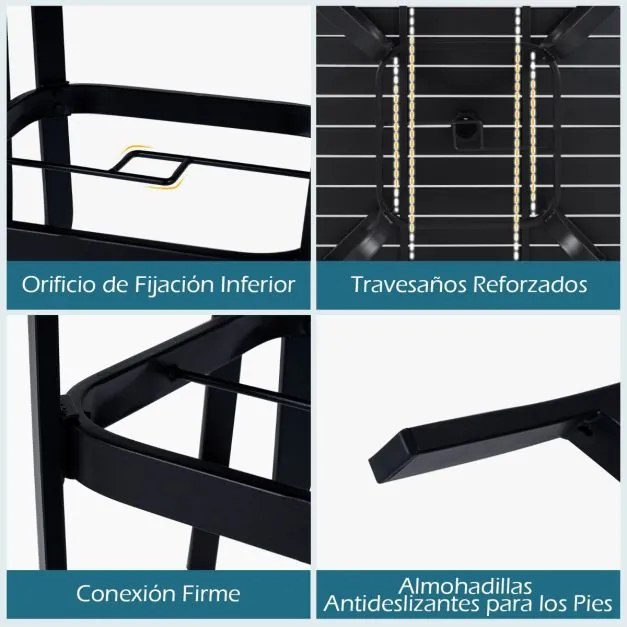 Mesa quadrada de jardim para 4 pessoas com orifício para guarda-sol 91 x 91 x 73 cm, estrutura ajustável em metal, tampo em ripas, ideal para varandas