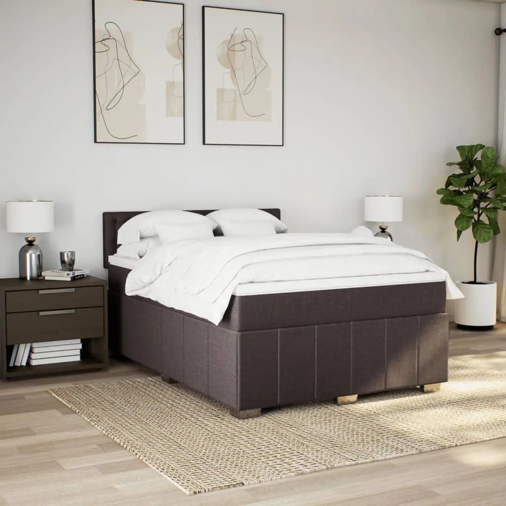 Cama com molas/colchão 160x200 cm tecido castanho-escuro
