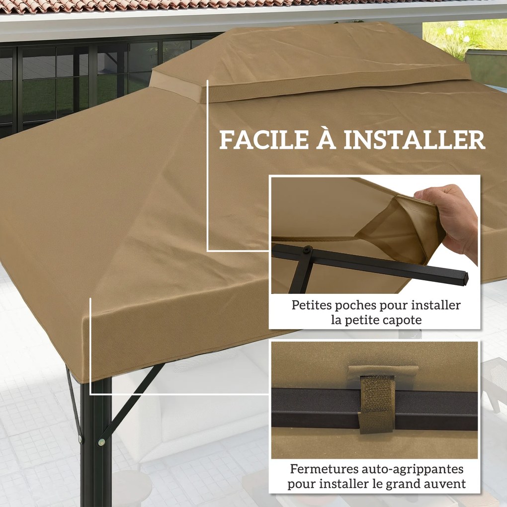Lona de substituição para tenda de 4 x 3 m (NÃO INCLUIDA), cobertura dupla com orifícios de drenagem, poliéster 370 g/m², bege