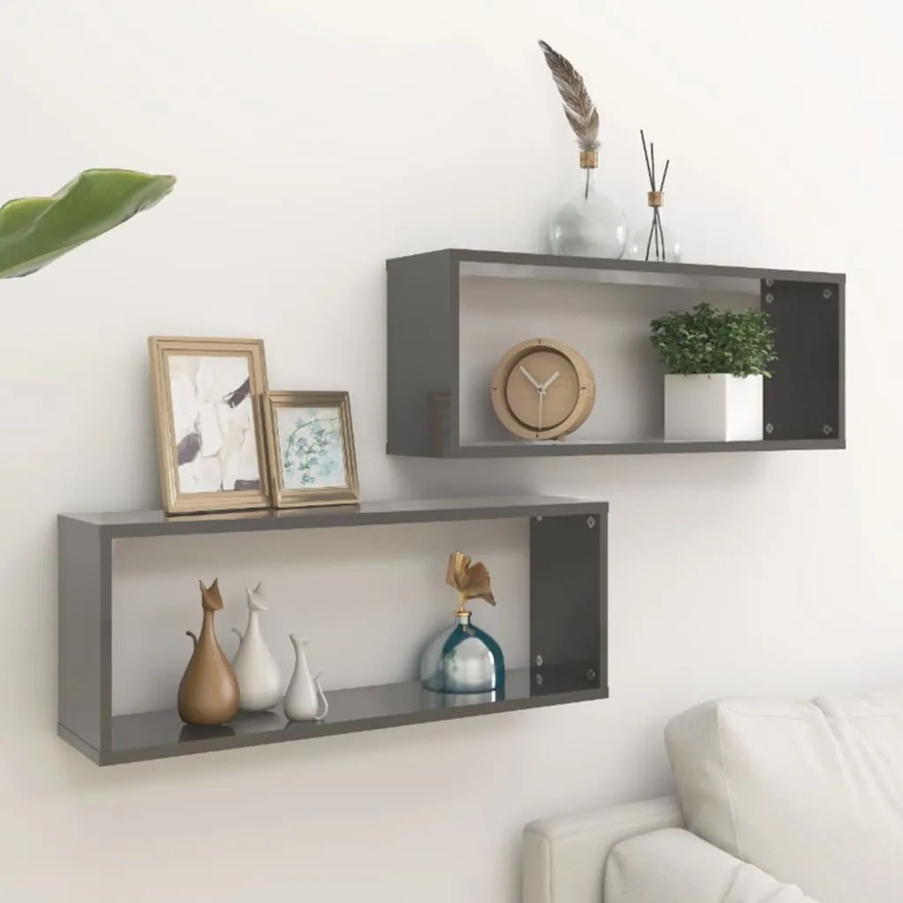 vidaXL Prateleiras parede cúbicas 6 pcs deriv. madeira cinza brilhante
