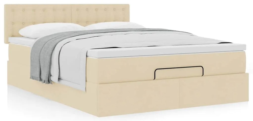 Cama otomana com colchão 140x200 cm tecido creme