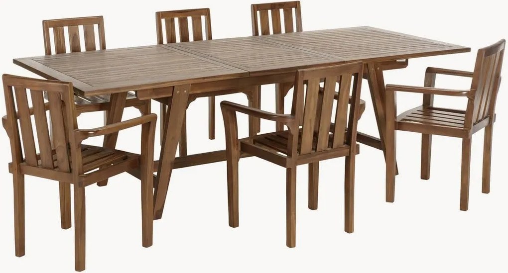 Conjunto de jantar para jardim em madeira de teca Maeva, conjunto de 7