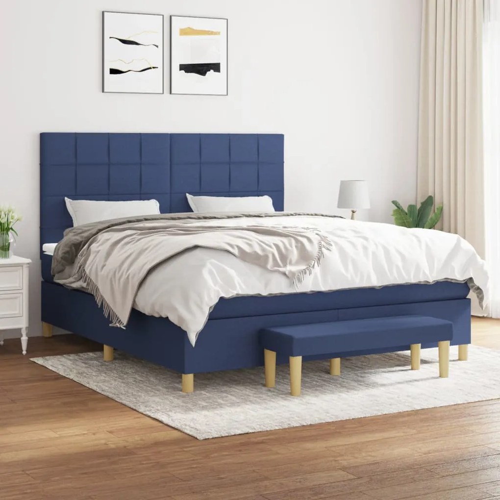 vidaXL Cama com molas/colchão 180x200 cm tecido azul
