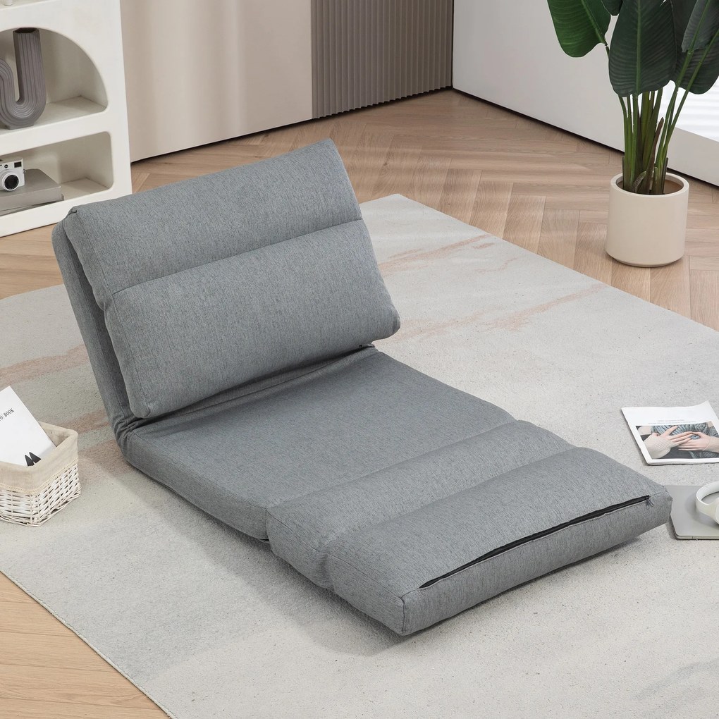Poltrona de chão, sofá reclinável, poltrona convertível em cama, reclinável de 90° a 180°, tecido - 70 x 72 x 56 cm - cinzento