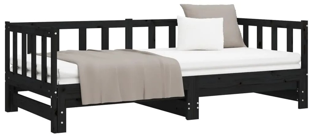 Sofá-cama com gavetão 90x200 cm madeira de pinho maciça preto