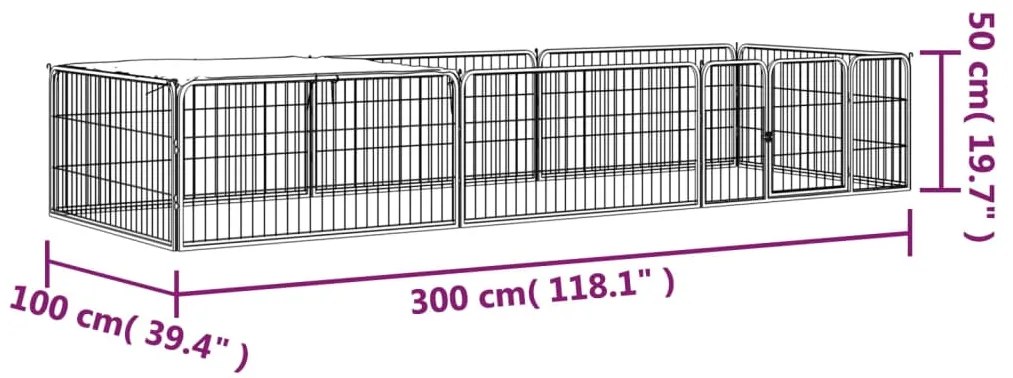 Parque p/ cães c/ 8 painéis 100x50 cm aço revestido a pó preto