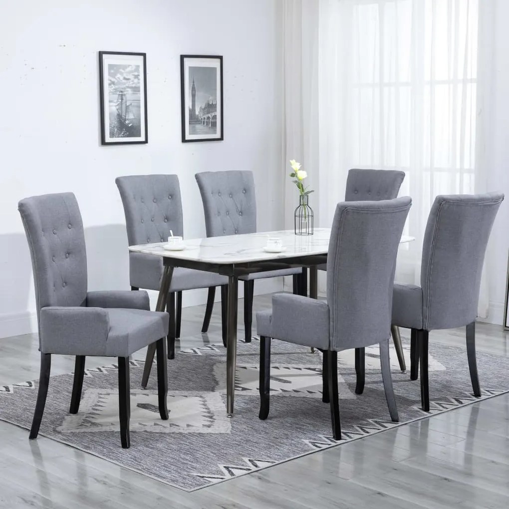 vidaXL Cadeiras jantar c/ apoio de braços 6 pcs tecido cinzento-claro