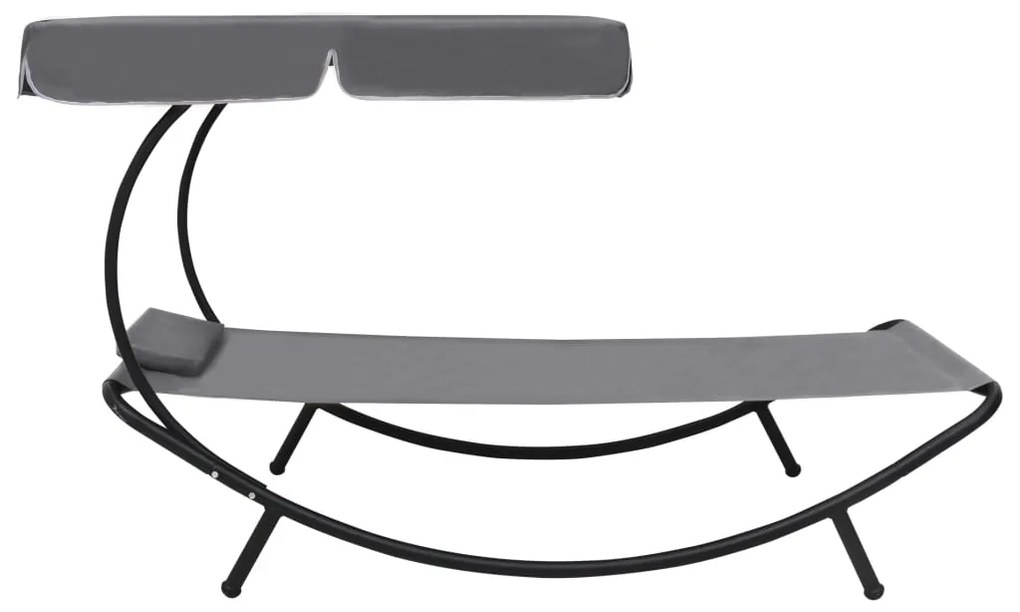 Espreguiçadeira com toldo e almofada cinzento