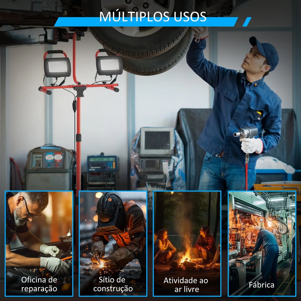 Projetor LED Duplo Recarregável de Alumínio com Tripé Dobrável 8500 Lú