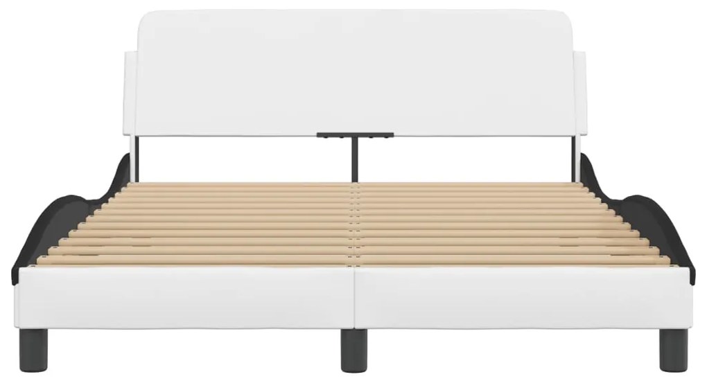 Estrutura cama c/ cabeceira 140x200 couro artif. branco/preto